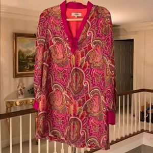 Tibi Silk Fuchsia Paisley Dress V Neck w / Tie